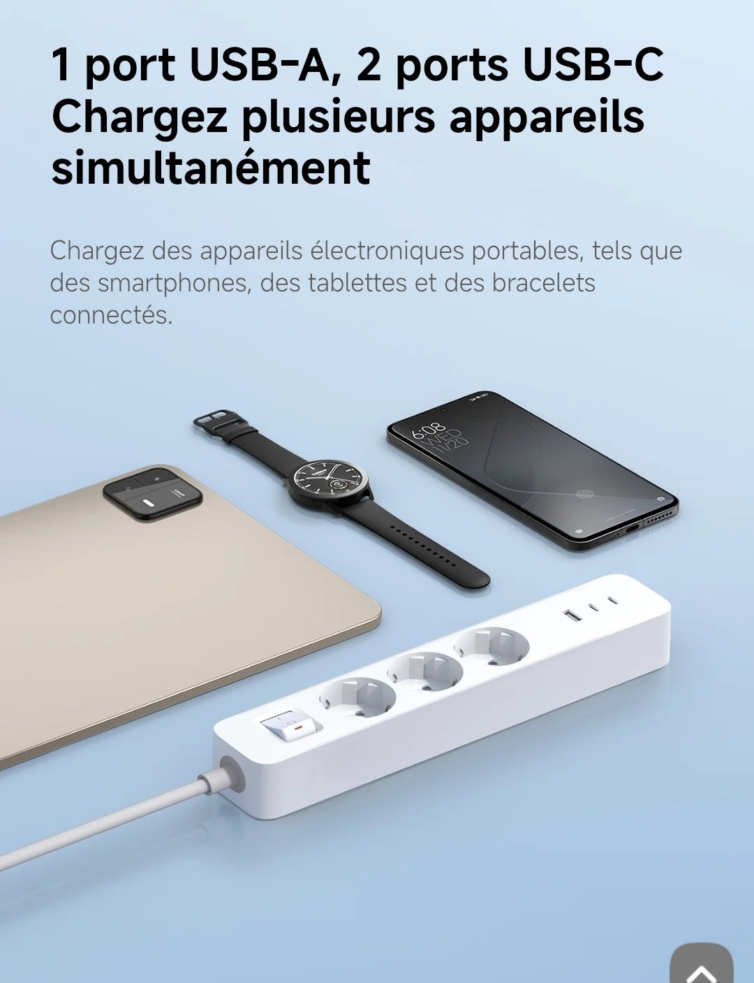 Xiaomi 20W Power Strip | 3 Prises | USB-C | USB-A | 20W – Image 2