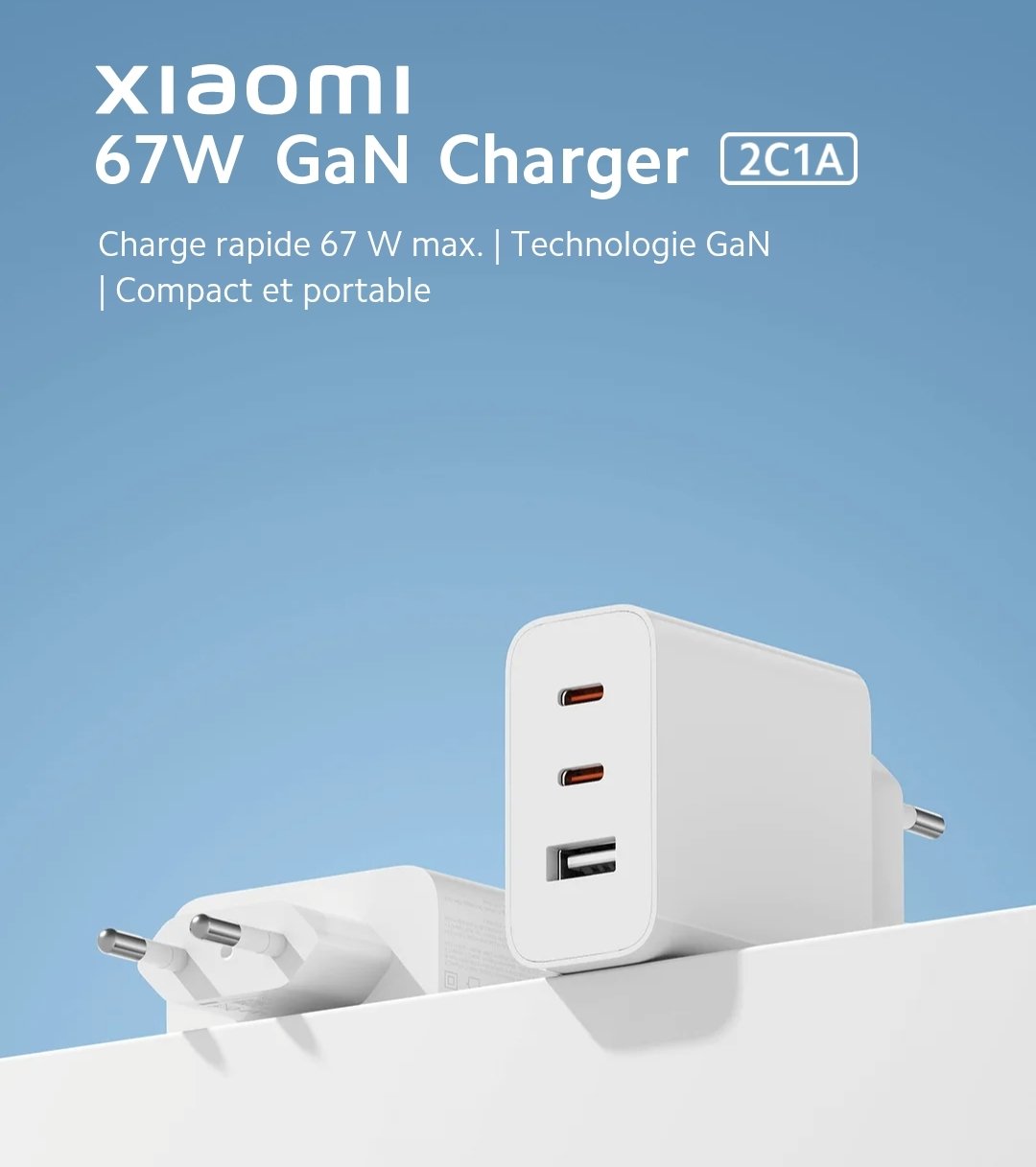 Xiaomi 67W GaN ultra rapide | 2 Type-C + 1 USB-A | Puissance 67W – Image 2