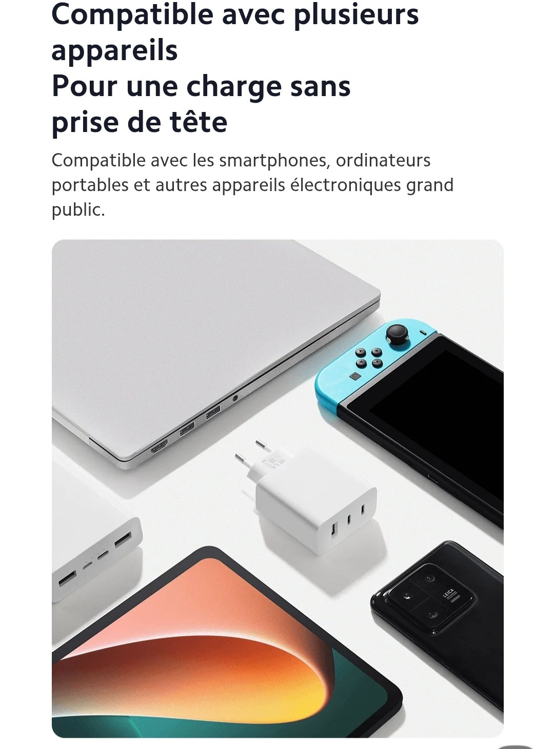 Xiaomi 67W GaN ultra rapide | 2 Type-C + 1 USB-A | Puissance 67W – Image 3