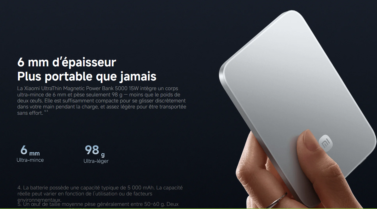 Xiaomi UltraThin Magnetic Power Bank 5000 15W – Ultra Fine | Magnétique | 22.5W – Image 7